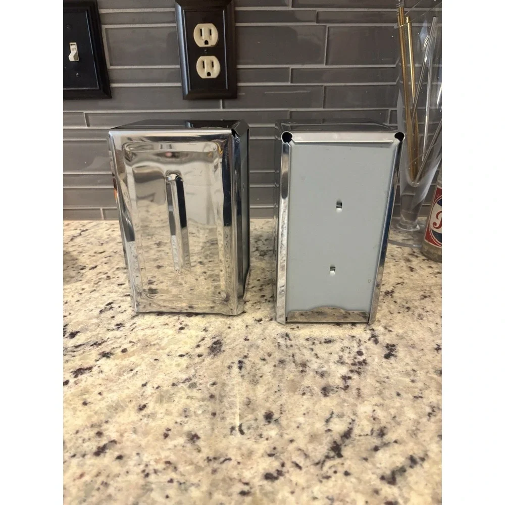 Vintage Metal Restaurant Diner‎ Napkin Holder Spring Dispenser Chrome 1950s